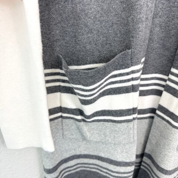 Chico's Womens Long Cardigan Hooded Sweater Size S Striped Neutral Cashmere Gray - Picture 4 of 6